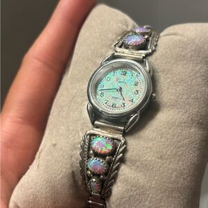 Silver Watch with Opal Accents